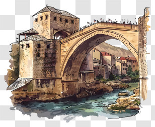 Old Bridge Mostar - Historic Stone Bridge Illustration Transparent PNG