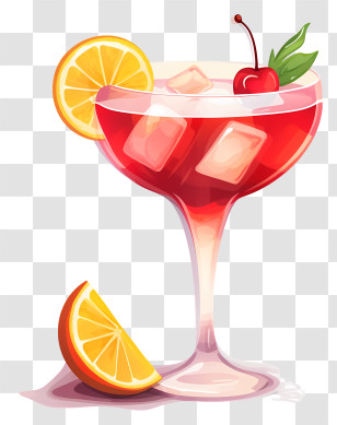 Red Drink - Red Cocktail With Orange Slice And Cherry Transparent PNG