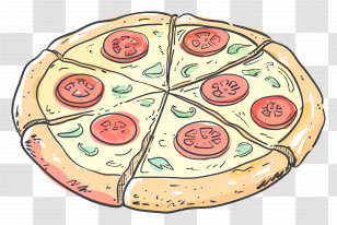 Cartoon Pizza - Illustration Of A Tomato Pizza With Slices Transparent PNG