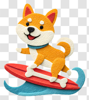 Shiba Inu Dog Surfing - Surfing Dog On A Wave Transparent PNG