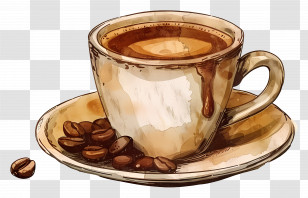 Coffee Cup - Rustic Coffee Cup With Beans Transparent PNG