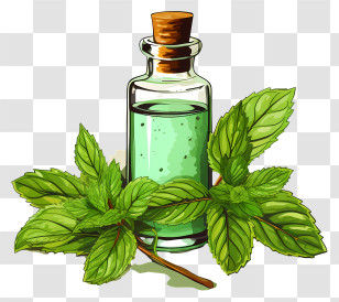 Essential Oil - Mint Leaves And Essential Oil Bottle Illustration Transparent PNG
