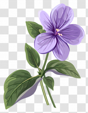 Violet Flower - Purple Flower With Green Leaves Illustration Transparent PNG