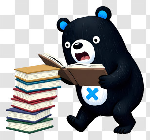 Bear Mascot Reading - Curious Bear Reading A Stack Of Books Transparent PNG