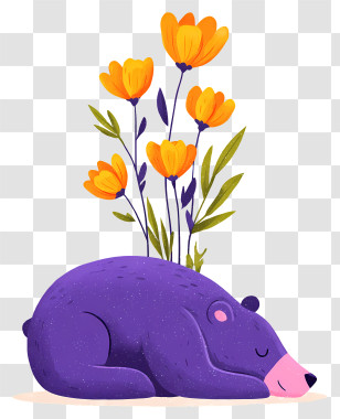 Cute Purple Bear - Purple Bear Sleeping With Flowers Transparent PNG