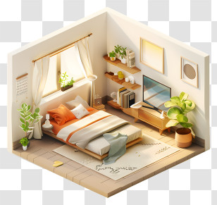Guest Room - Cozy Bedroom Interior With Plants And Furniture Transparent PNG