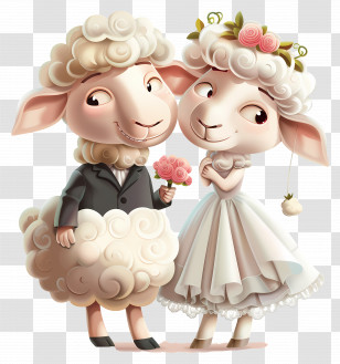 Animal - Adorable Wedding Couple Sheep In Cartoon Style Transparent PNG