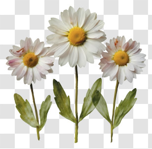 White Daisy Flowers - Beautiful Daisy Flowers Watercolor Illustration Transparent PNG
