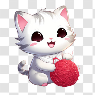 Cat Playing Yarn Ball - Cute White Cat Playing With Red Yarn Transparent PNG