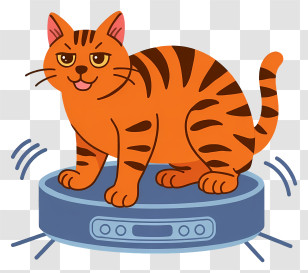 Cat Lying On Robot Vacuum Cleaner - Orange Cat Riding Robot Vacuum Transparent PNG