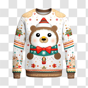 Ugly Sweater Day - Christmas Sweater With Cute Bear Design Transparent PNG