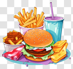 Fast Food - Fast Food Combo With Burger And Fries Transparent PNG
