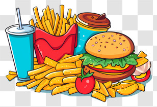 Fast Food - Colorful Fast Food Combo Illustration Transparent PNG
