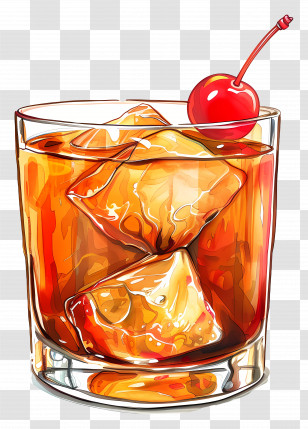 Tropical Alcoholic Cocktail - Iced Cocktail Glass With Cherry Garnish Transparent PNG