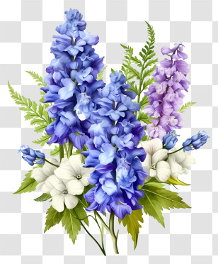 Delphinium Flower Arrangement - Beautiful Blue And Purple Flowers Transparent PNG