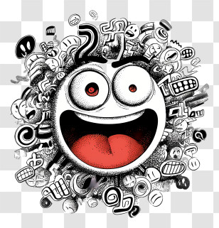 Crazy Emoji - Crazy Cartoon Face With Doodles Transparent PNG