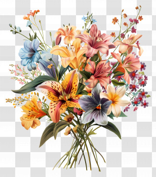 Bunch Of Flowers - Beautiful Floral Bouquet With Colorful Flowers Transparent PNG
