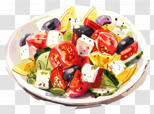 Greek Salad - Illustration Of Colorful Vegetable Salad Transparent PNG