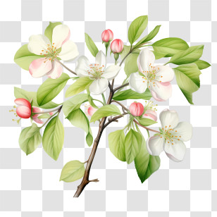 Apple Blossom - Spring Flowering Branch With Gentle Colors Transparent PNG