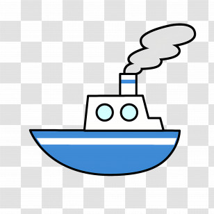 Blue Boat Illustration - Simple Blue Boat With Steam Illustration Transparent PNG
