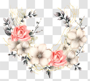 Sketch Style Wedding Flower Frame - Floral Wreath Decoration Transparent PNG
