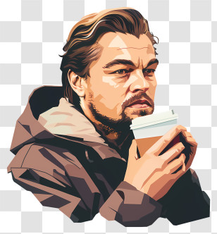 Leonardo Dicaprio - Man Holding Coffee Cup In Casual Jacket Transparent PNG
