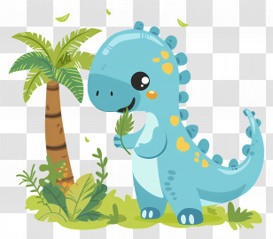 Cartoon Dinosaur - Cute Blue Dinosaur With Palm Tree Transparent PNG