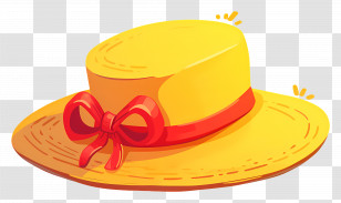 Yellow Straw Hat - Yellow Hat With Red Bow Transparent PNG