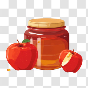 Rosh Hashana - Jar Of Golden Honey With Red Apples Transparent PNG