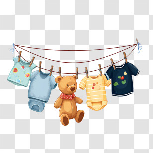 Hanging Clothes
 - Teddy Bear And Baby Clothes Hanging On A Clothesline Transparent PNG