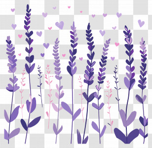 Lavender Fields - Purple Flowers With Hearts Transparent PNG