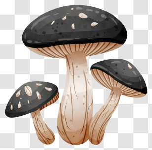 Black Mushrooms - Black And White Mushroom Illustration Design Transparent PNG