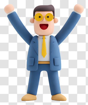 Businessman Feeling Happy - Cheerful Cartoon Man With Arms Raised Transparent PNG