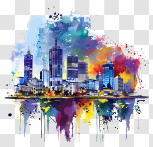 Perth City Skyline - Colorful Urban Watercolor Skyline Illustration Transparent PNG