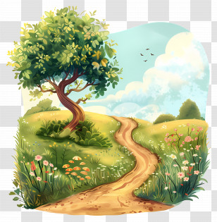 Country Road - Illustration Of A Countryside Landscape With Pathway Transparent PNG