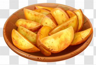 Potato Wedges - Golden Potato Wedges On A Brown Plate Transparent PNG