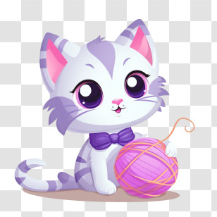 Cat Playing Yarn Ball - Cute Kitten Playing With Yarn Transparent PNG