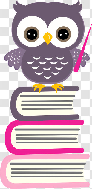 Birds - Cartoon Owl Standing On A Stack Of Books Transparent PNG