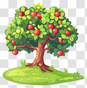 Apple Tree - Lush Apple Tree With Red Fruits Transparent PNG