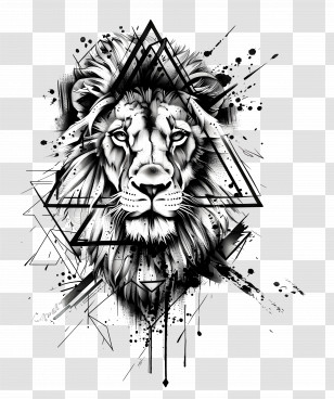 Lion Tattoo - Majestic Lion Sketch Art Transparent PNG