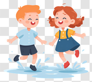 Children Playing In Puddles - Kids Enjoying Rainy Day In Colorful Coats Transparent PNG