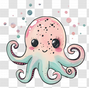 Pink Octopus - Adorable Pink Octopus Drawing Transparent PNG
