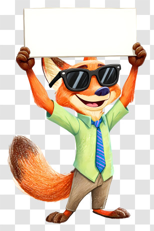 Nick Wilde Holding Blank Signboard - Cool Fox Holding Blank Sign Transparent PNG