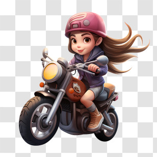 National Motorcycle Ride Day - Cartoon Girl Riding A Motorcycle Transparent PNG