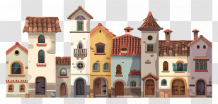 Village Town - Cartoon Style Houses Transparent PNG