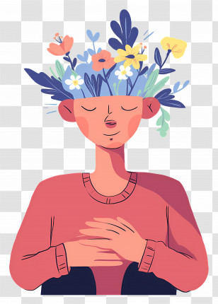 Man Mental Health - Serene Person With Floral Thoughts Transparent PNG