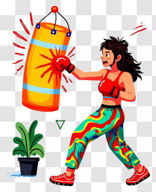 Girl Striking Punching Bag - Woman Boxing With Punching Bag Transparent PNG