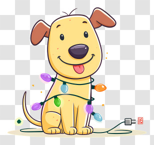 Kawaii Dog With Christmas Lights - Cute Puppy Tangled In Lights Transparent PNG