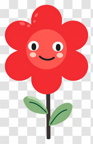 Flower Emoji - Cute Red Cartoon Flower Character Illustration Transparent PNG