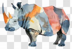 Rhino - Colorful Rhinoceros Illustration Transparent PNG